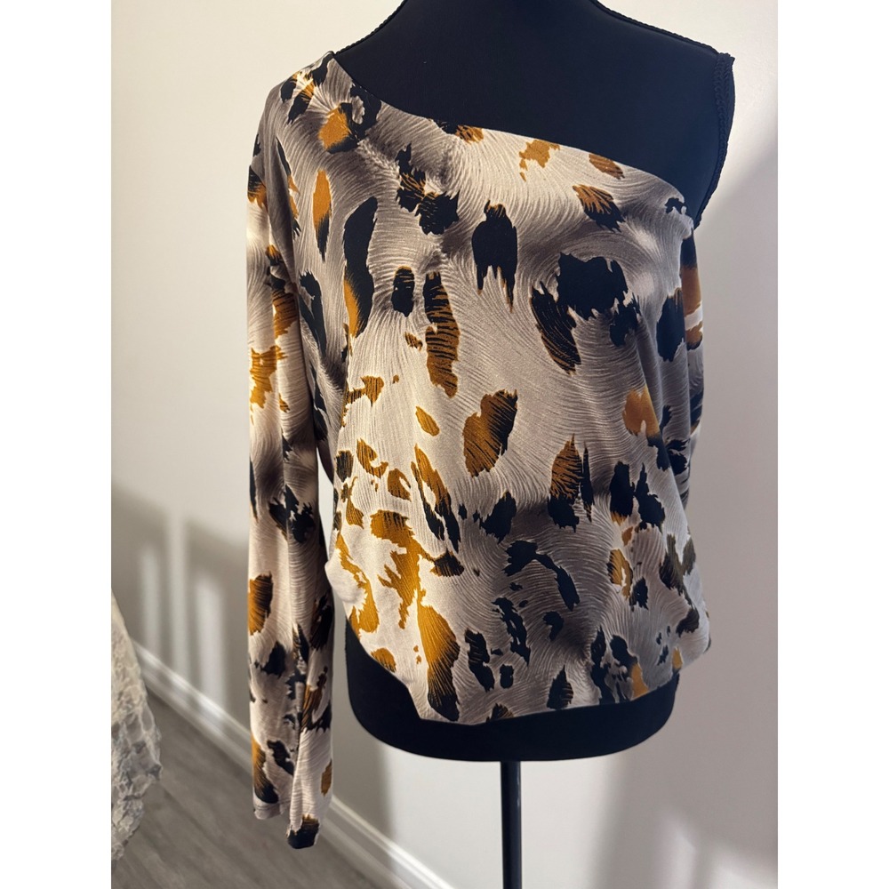 Y2K Red Star One Shoulder Animal Print Top Plus Size 3X Asymmetrical Long Sleeve